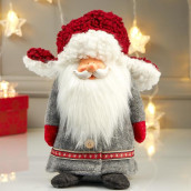 Кукла Дедушка Мороз в серой шубе и красной шапке-ушанке (22х11х10 см)