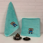 Набор из 2 детских полотенец Сова цвет: бирюзовый (50х90 см, 70х140 см)