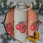 Набор из 3 полотенец Королевская Роза цвет: персиковый (50х90 см - 2шт, 70х140 см)