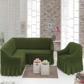 Комплект чехлов на угловой диван (правый угол) и кресло Gomer цвет: оливковый (300 см, 50 см)