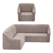 Комплект чехлов на угловой диван и кресло Betsy цвет: серо-бежевый (300 см, 50 см)