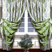 Классические шторы Regina цвет: белый, зеленый (180х270 см - 2 шт)