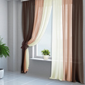 Классические шторы Hezer цвет: кремовый, персиковый, шоколадный (200х250 см - 2 шт)