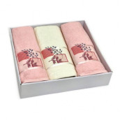 Набор из 3 полотенец Kareli cicek цвет: кремовый, светло-розовый (50х90 см - 2 шт, 70х140 см)