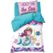 Детское постельное белье Really Mermaid цвет: бирюзовый, розовый (1.5 сп)