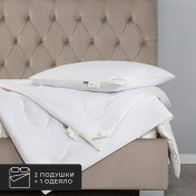 Набор 1 одеяло + 2 подушки Cashmere лайт, кашмирский пух в хлопковом тике, легкий