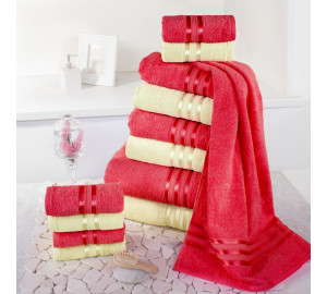 Набор из 12 полотенец Harmonika цвет: ванильный экрю, красный (33х50 см - 6 шт, 50х80 см - 4 шт, 70х130 см - 2 шт)