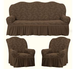 Комплект чехлов на диван и два кресла Arron цвет: светло-коричневый (185 см, 50 см - 2 шт)
