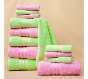 Набор из 12 полотенец Harmonika цвет: розовый, салатовый (30х50 см - 6 шт, 50х80 см - 4 шт, 70х130 см - 2 шт)