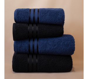 Набор из 4 полотенец Harmonika цвет: темно-синий (океанская синь), черный (50х80 см - 2 шт, 70х130 см - 2 шт)