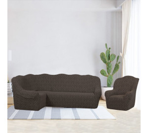 Комплект чехлов на угловой диван и кресло Alvena цвет: темно-коричневый (300 см, 50 см)