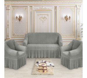 Комплект чехлов на диван и на два кресла Asemya цвет: серебряный (190 см, 70 см - 2 шт)