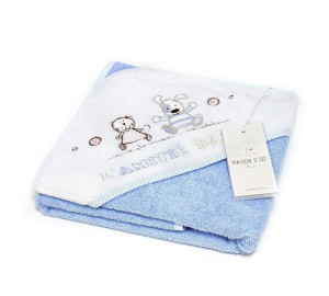 Детское полотенце-конверт Кошечка и собачка цвет: голубой (76х76 см)