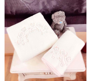 Детское полотенце Мишки цвет: белый, розовый (50х90 см, 70х130 см)