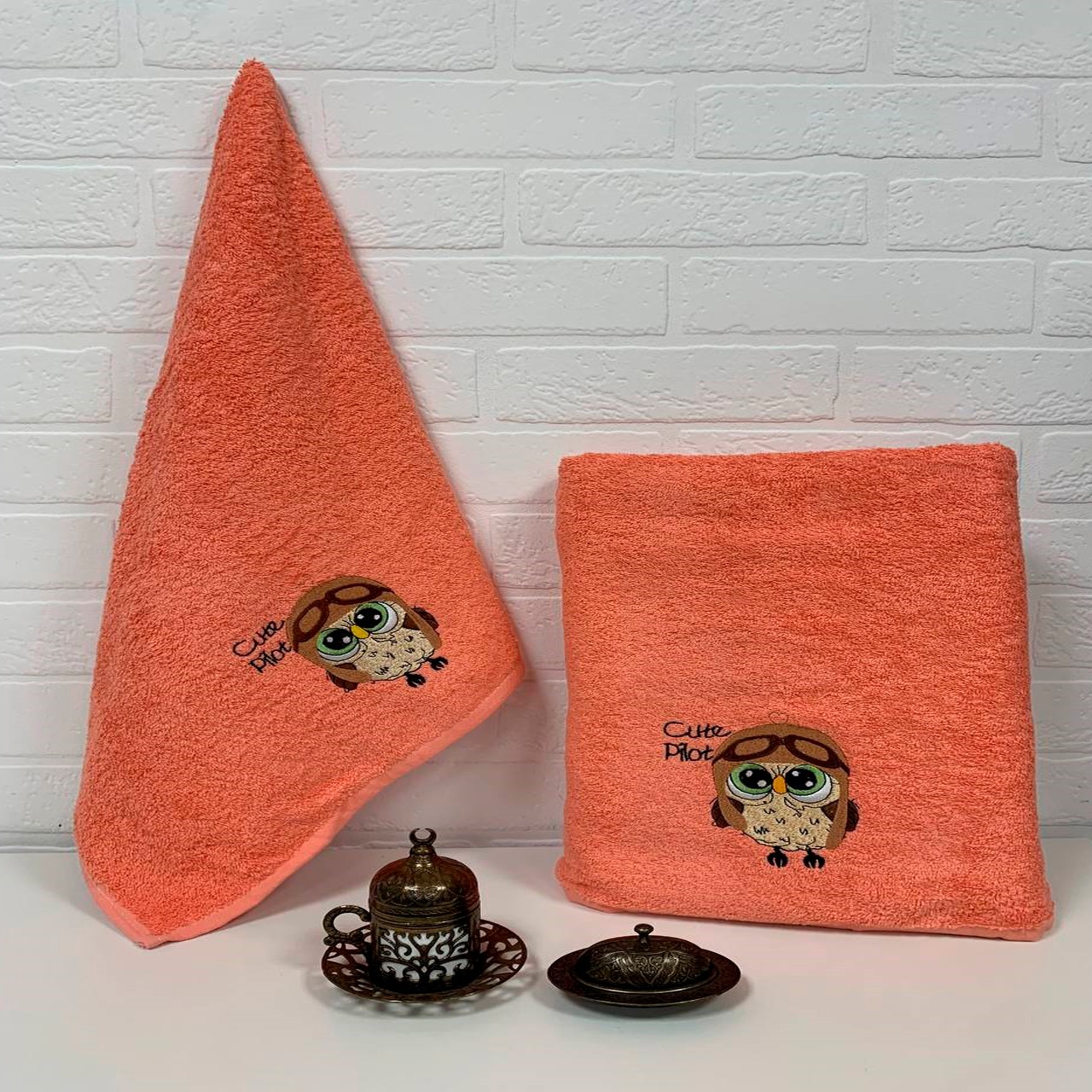 Полотенце Сова цвет: оранжевый (50х90 см,70х140 см), размер 70х140 см, 50х90 см
