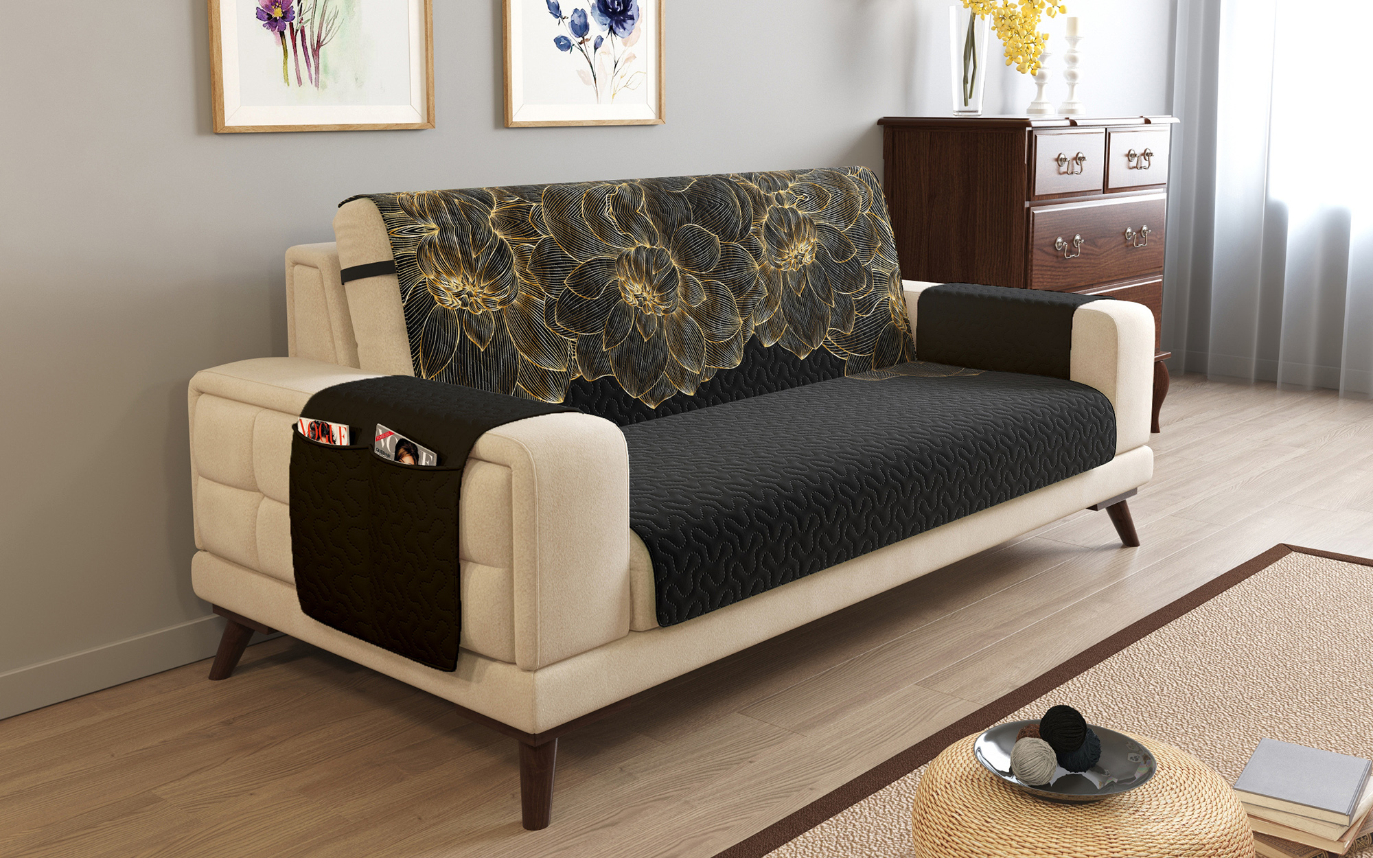 Чехлы для мебели и подушек Стильный Дом Дивандек с подлокотниками Arne цвет: черный (135х195 см)