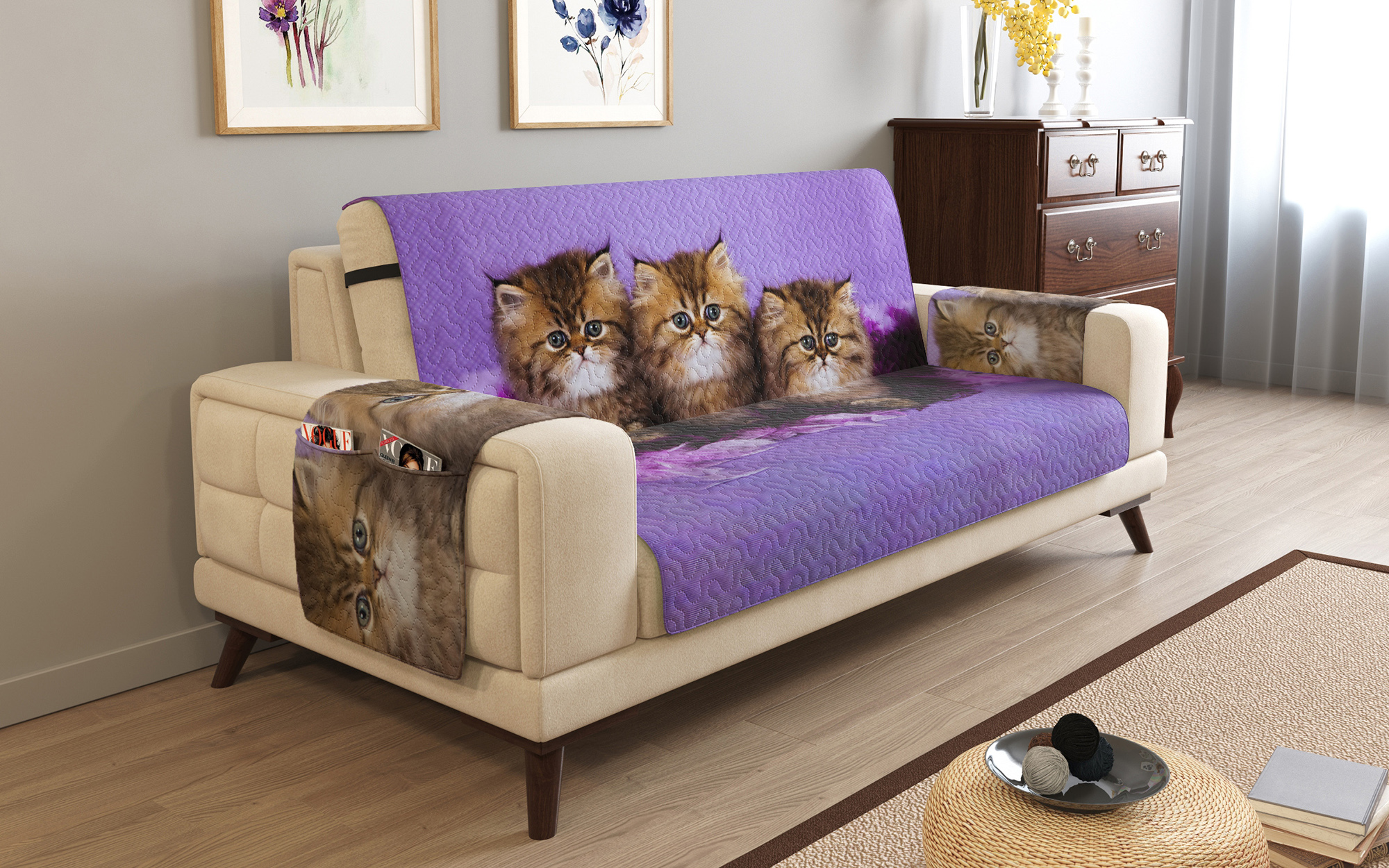 Чехлы для мебели и подушек Стильный Дом Дивандек с подлокотниками Johnnie цвет: фиолетовый (195х195 см)