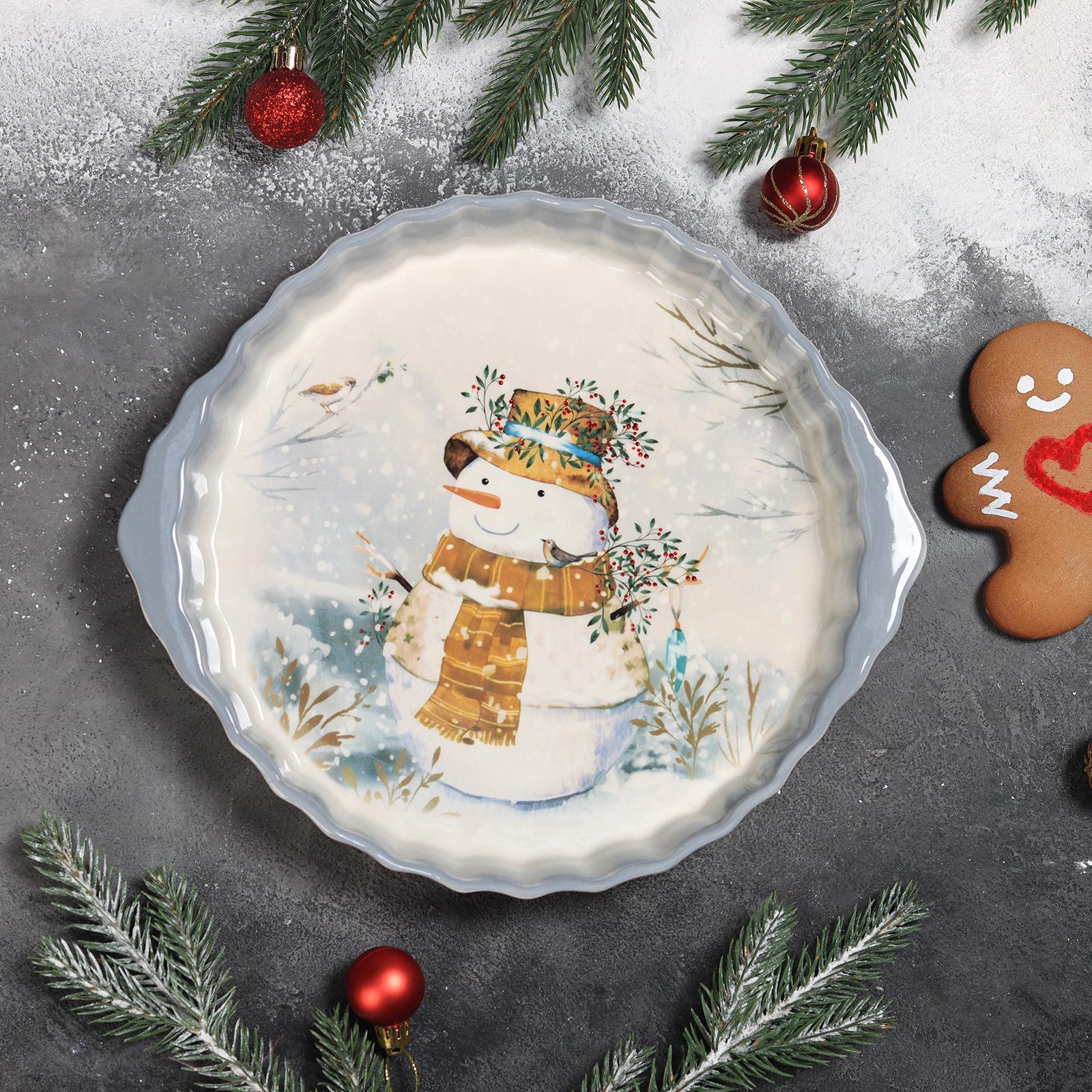 Блюдо Рождественский снеговик (29х24х4 см), размер 29х24х4 см dln908337 Блюдо Рождественский снеговик (29х24х4 см) - фото 1