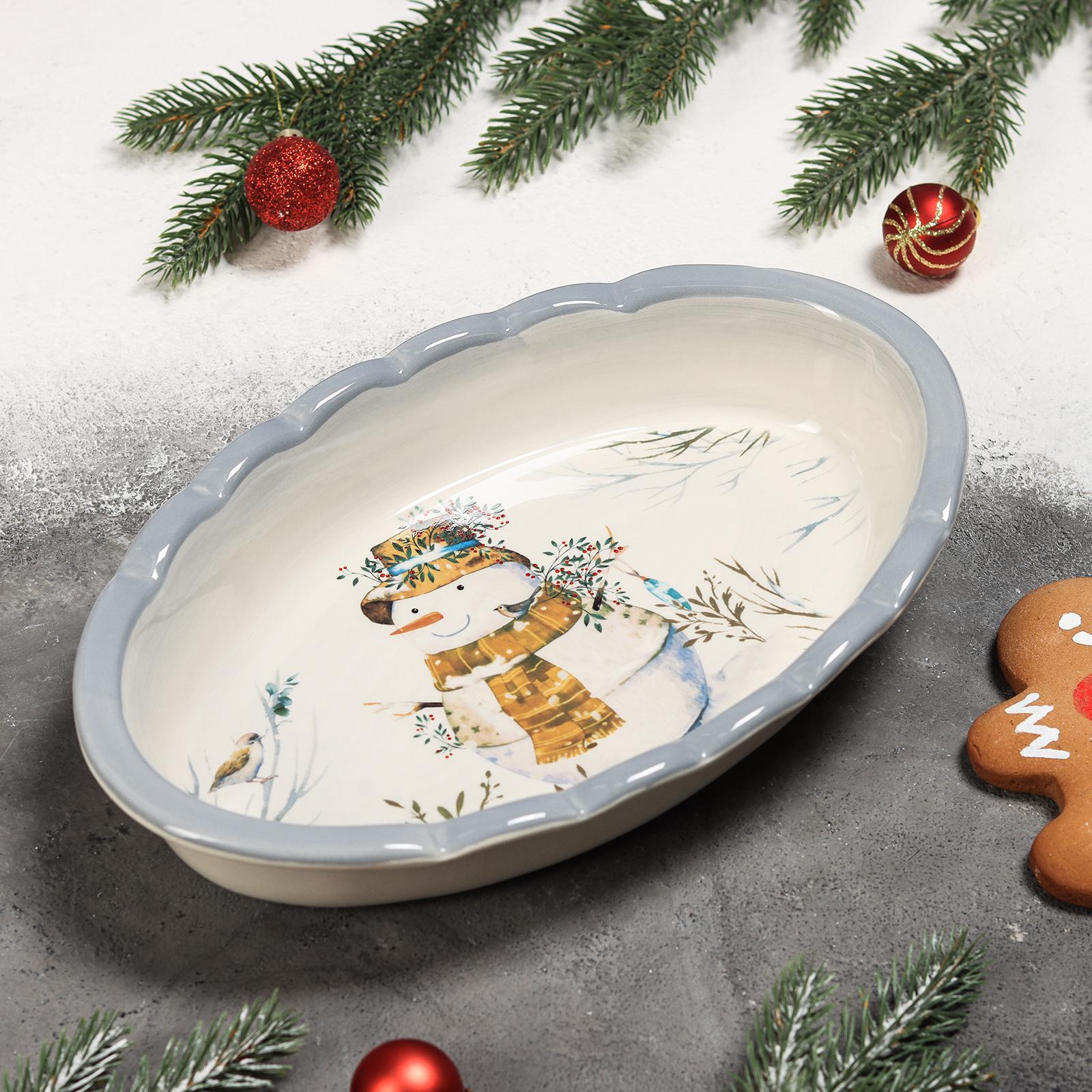 Блюдо Рождественский снеговик (28х17х5 см), размер 28х17х5 см dln908338 Блюдо Рождественский снеговик (28х17х5 см) - фото 1