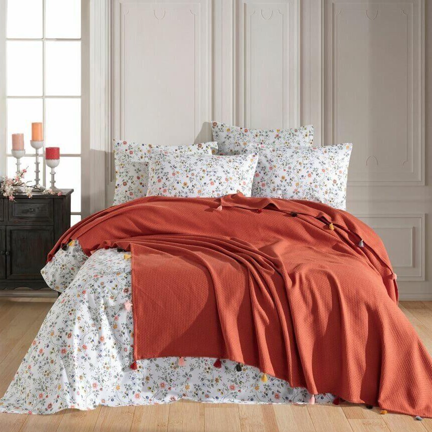 Постельное белье с одеялом-покрывалом Fiori цвет: кирпичный (2 сп. евро)