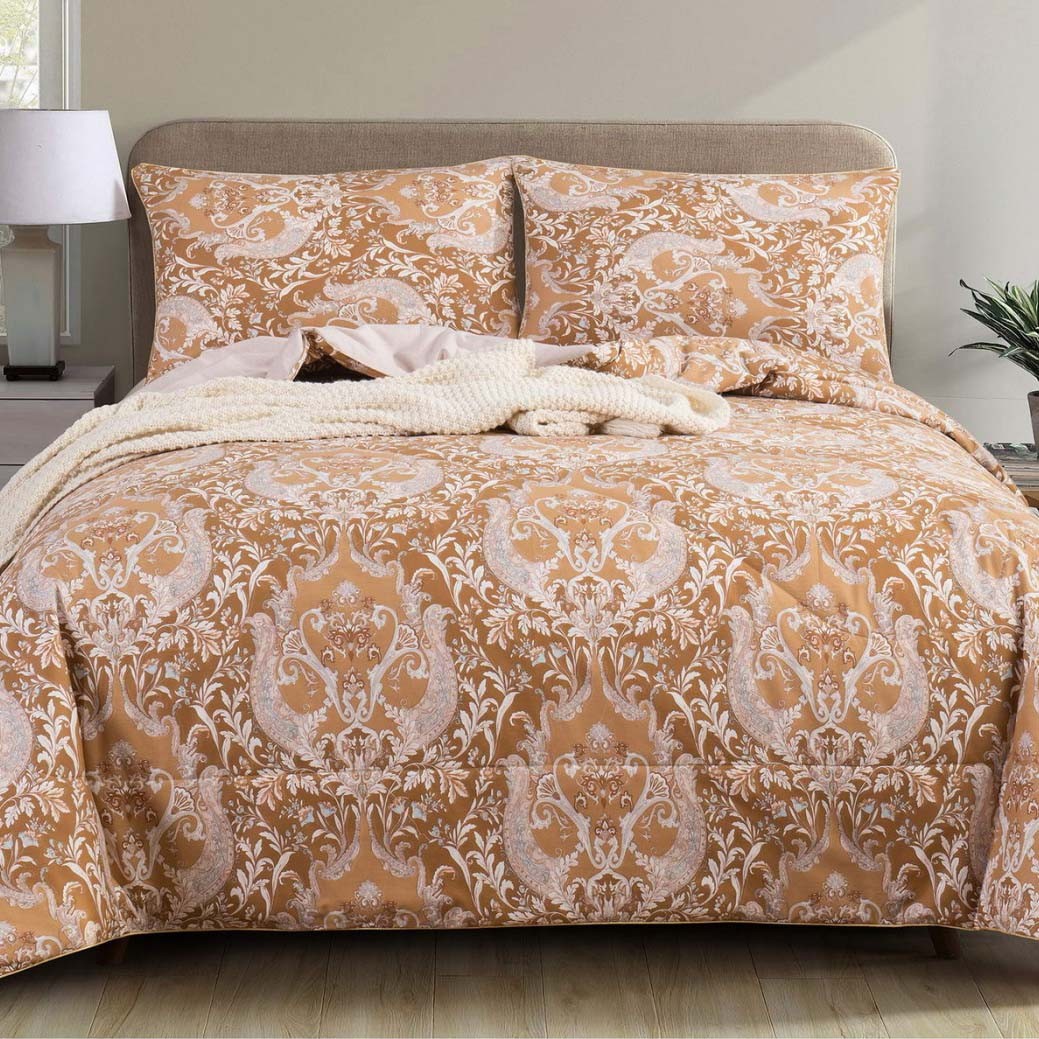 Постельное белье с одеялом Ришелье цвет: абрикосовый (семейное)