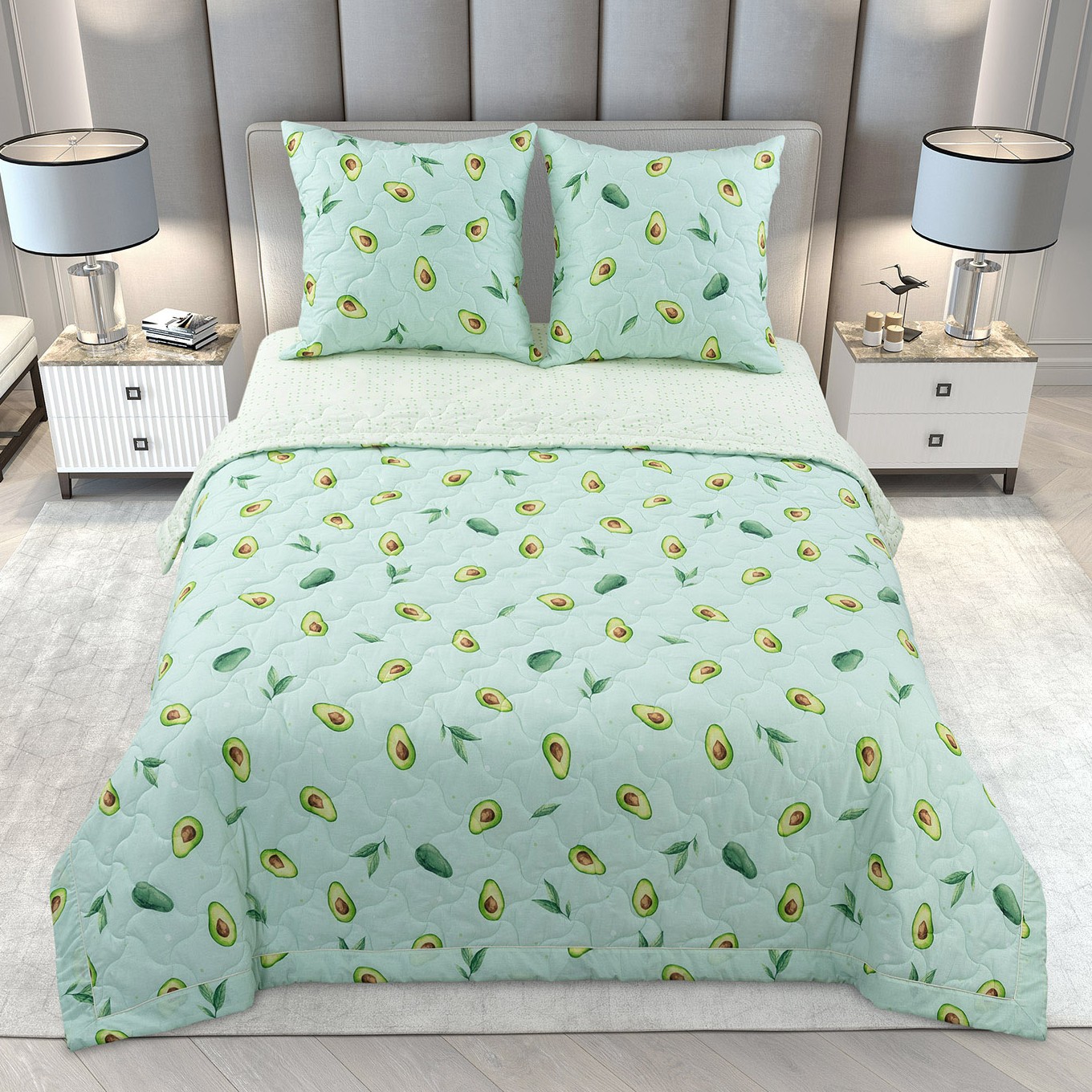 Постельное белье с одеялом-покрывалом Авокадо цвет: мятный, зеленый (2 спал.)