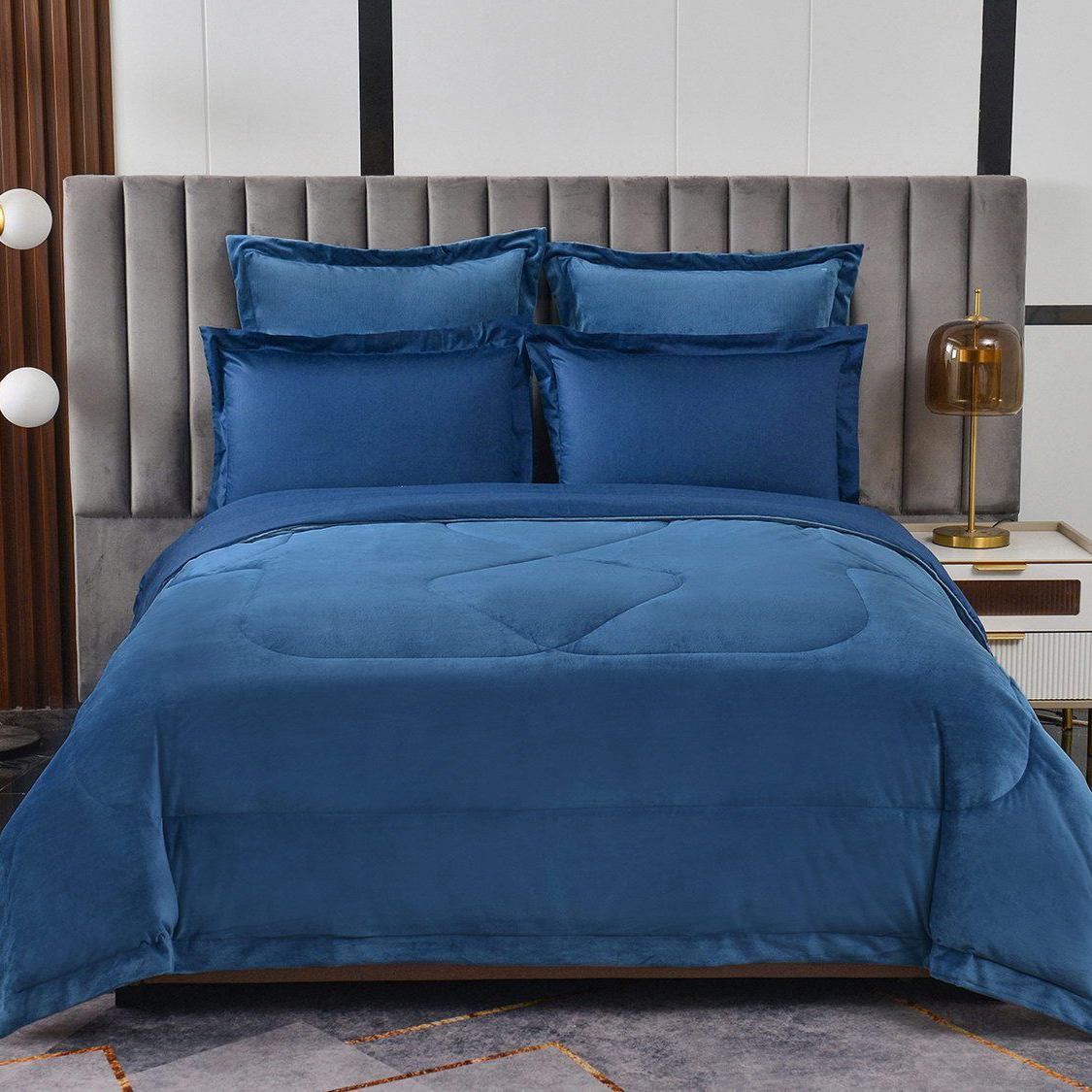 Постельное белье с одеялом-покрывалом Энрике цвет: синий (евро), размер 50х70 (2 шт) и 70х70 (2 шт) sofi972853 Постельное белье с одеялом-покрывалом Энрике цвет: синий (евро) - фото 1