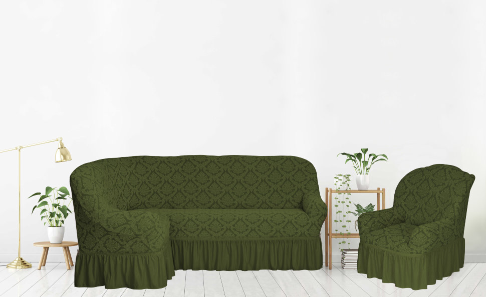 Комплект чехлов на угловой диван и кресло Madyson цвет: зеленый (300 см, 50 см)