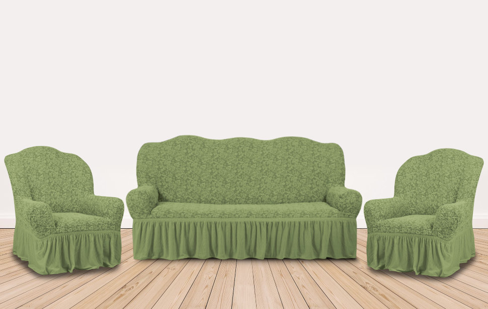 Комплект чехлов на диван и два кресла Marshal цвет: зеленый (185 см, 50 см - 2 шт)