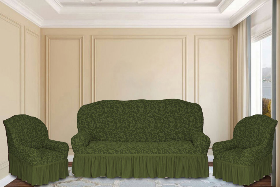Комплект чехлов на диван и два кресла Effie цвет: зеленый (Одноместный,Трехместный)