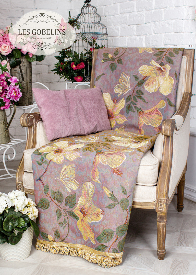 Накидка на кресло Hibiscus (100х200 см), размер 100х200 см, цвет персиковый lns250969 Накидка на кресло Hibiscus (100х200 см) - фото 1