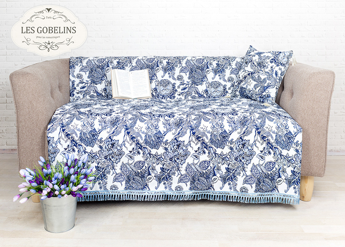 Накидка на диван Grandes fleurs (150х180 см), размер 150х180 см, цвет синий lns251645 Накидка на диван Grandes fleurs (150х180 см) - фото 1