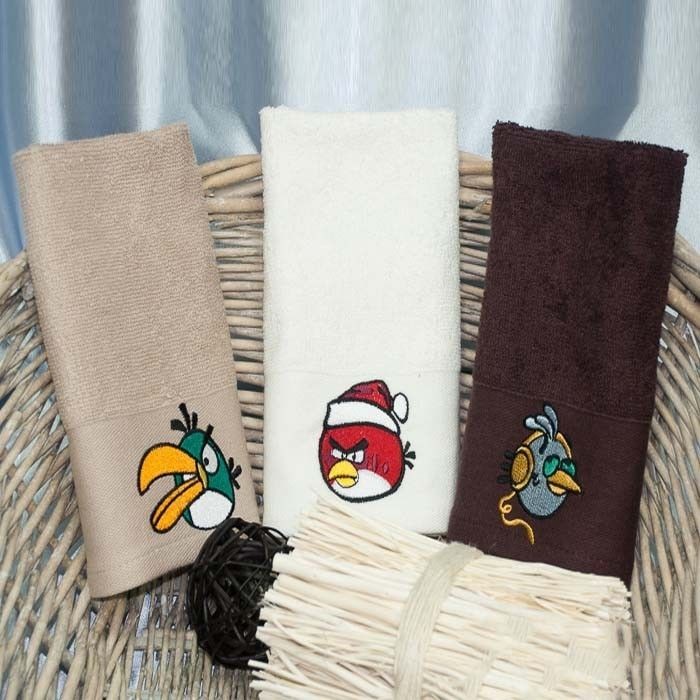 Детское полотенце Angry Birds (30х50 см - 3 шт), размер 30х50 см - 3 шт, цвет бежевый