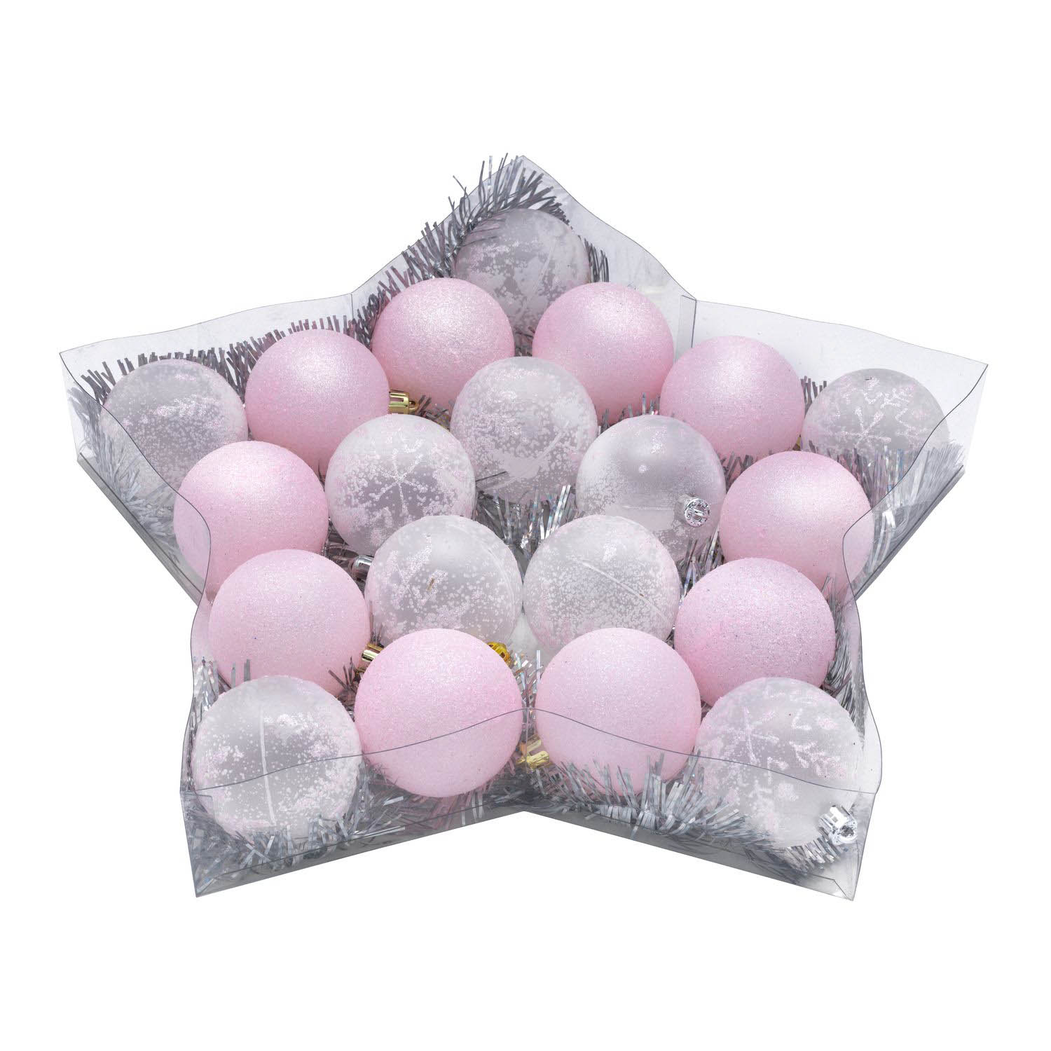 Елочные шарики Снежинки (6 см - 20 шт), размер 6 см, цвет розовый