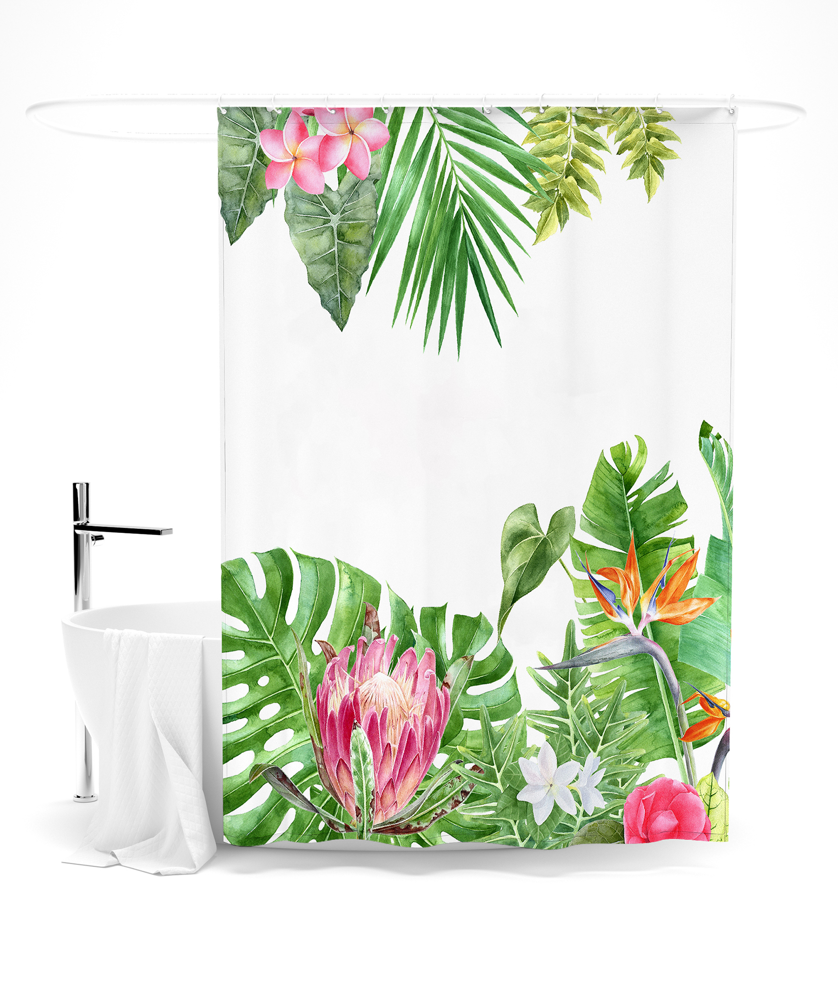 Шторы для ванной Акварельные Тропические Цветы