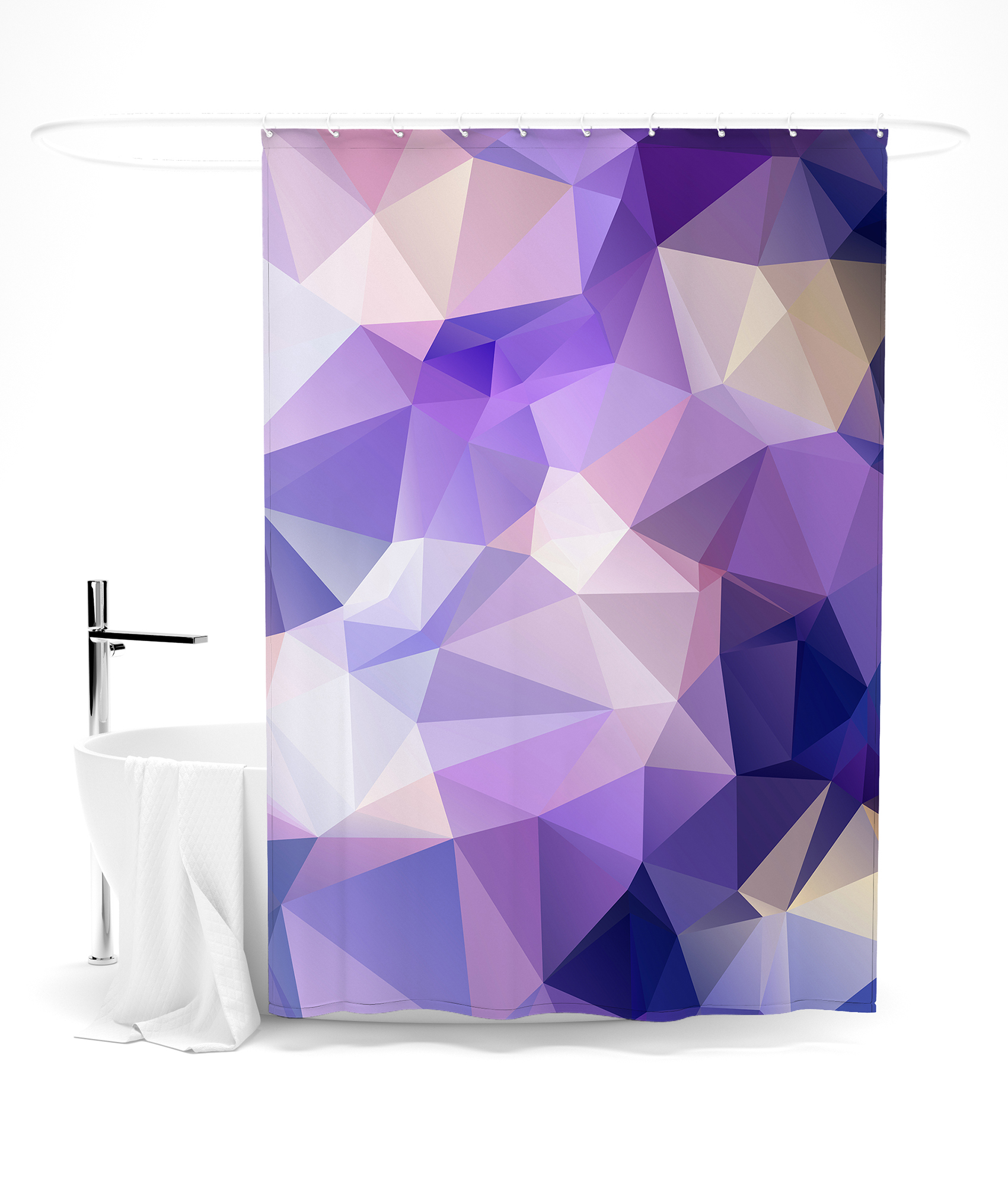 Шторы для ванной Фиолетовый Полигональный Узор, цвет сиреневый