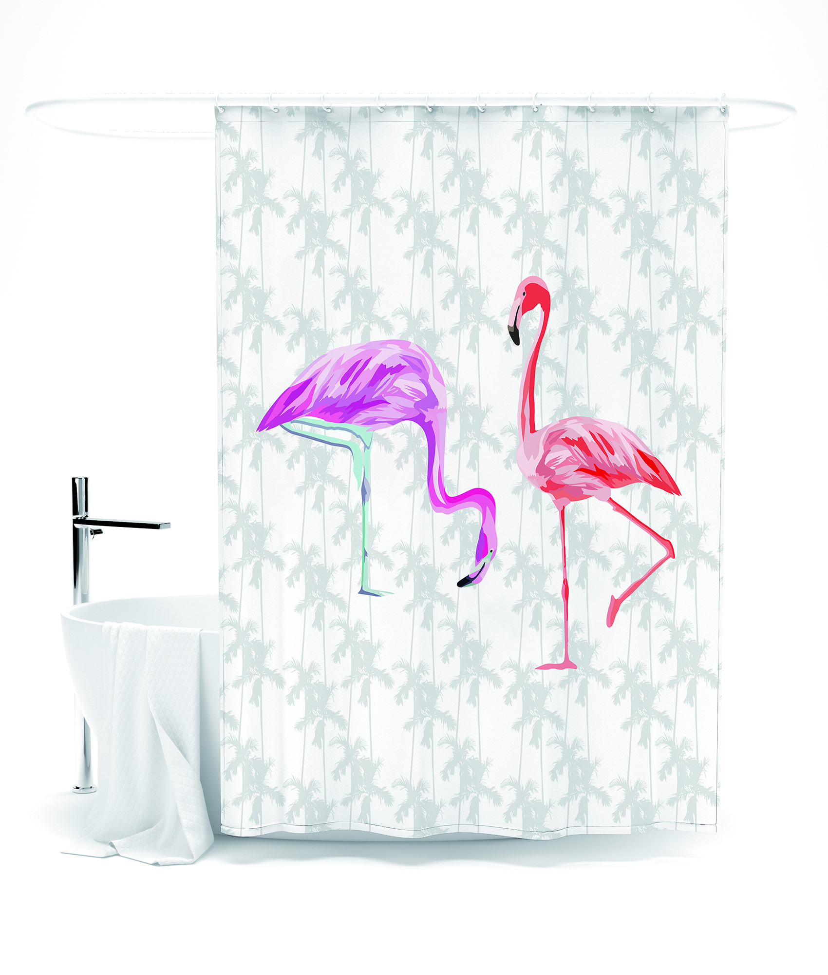 Шторы для ванной Парочка Розовых Фламинго