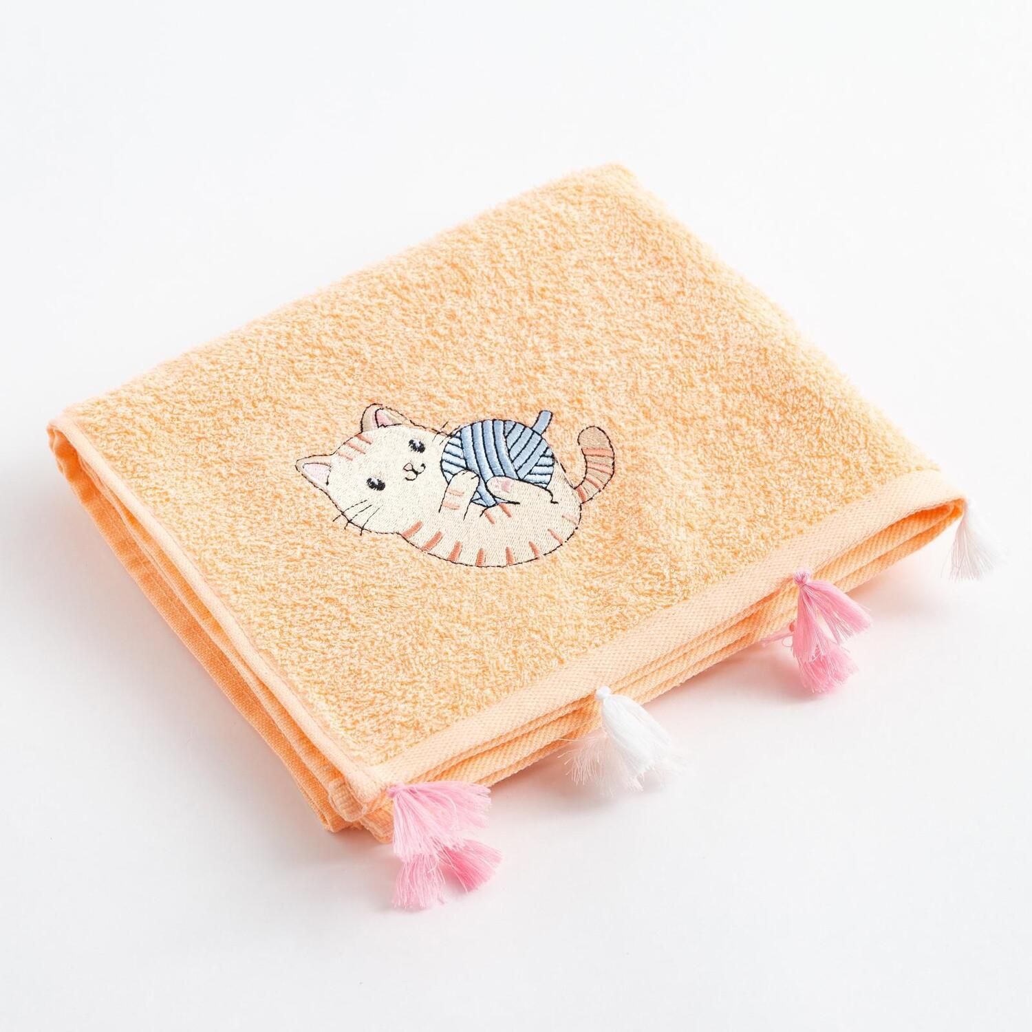 Детское полотенце Котик цвет: персиковый (50х90 см), размер 50х90 см