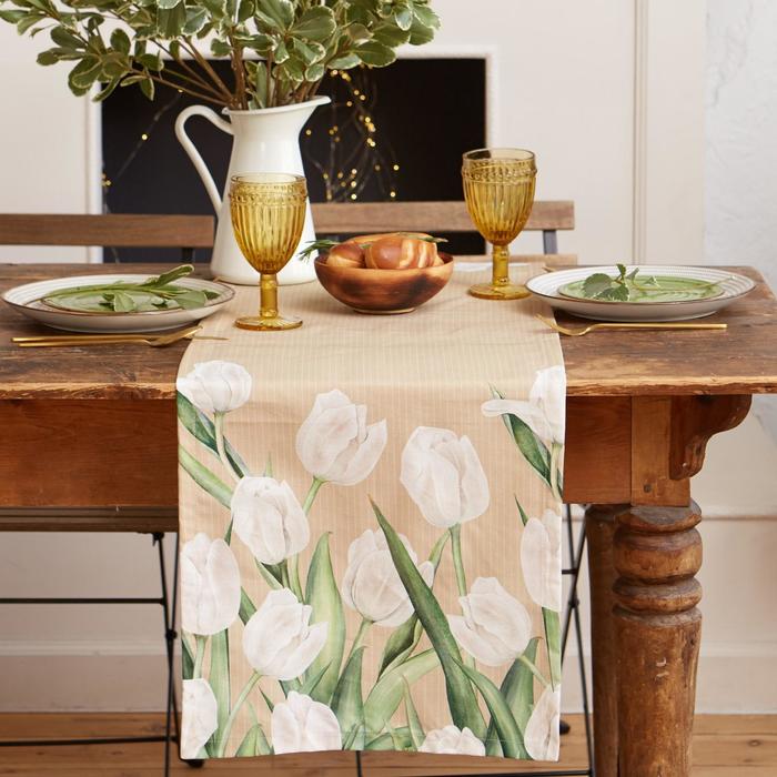 Дорожка на стол Белые тюльпаны (40х149 см), размер 40х149 см