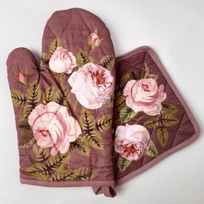 Кухонный набор Roses цвет: розовый (3 предмета), размер 17х28 см, 17х17 см, 70х82 см